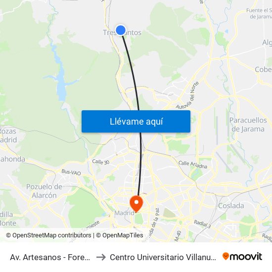 Av. Artesanos - Foresta to Centro Universitario Villanueva map