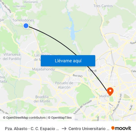 Pza. Abasto - C. C. Espacio Torrelodones to Centro Universitario Villanueva map