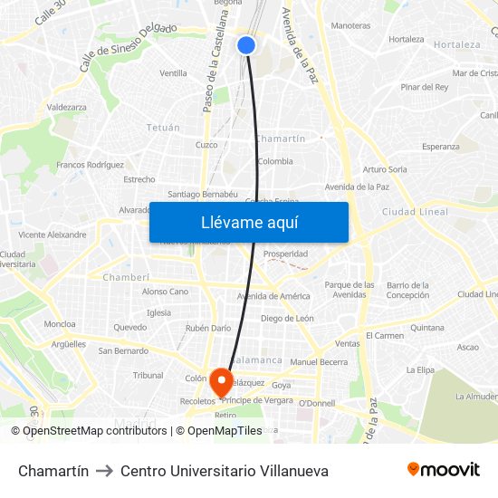 Chamartín to Centro Universitario Villanueva map
