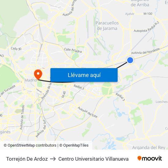 Torrejón De Ardoz to Centro Universitario Villanueva map