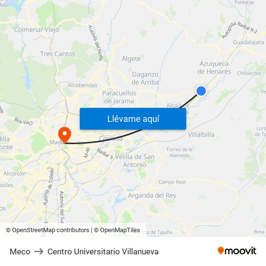 Meco to Centro Universitario Villanueva map