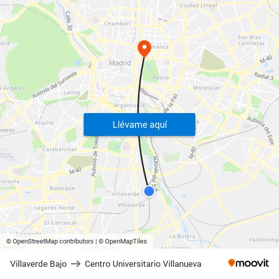 Villaverde Bajo to Centro Universitario Villanueva map