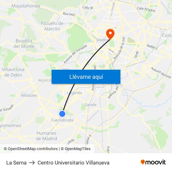 La Serna to Centro Universitario Villanueva map