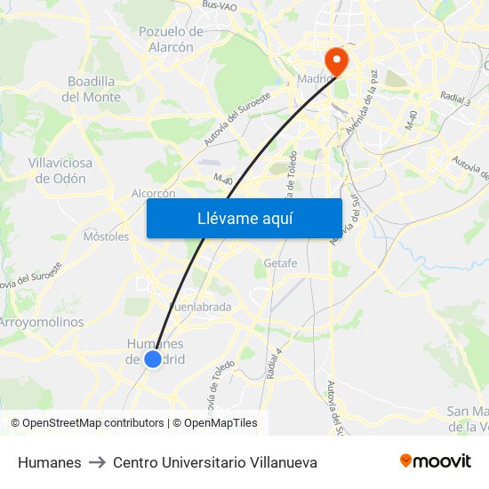 Humanes to Centro Universitario Villanueva map