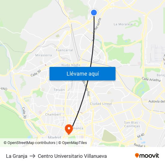 La Granja to Centro Universitario Villanueva map