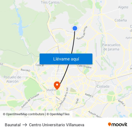 Baunatal to Centro Universitario Villanueva map