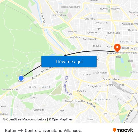 Batán to Centro Universitario Villanueva map