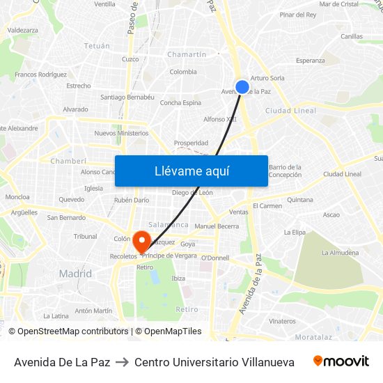 Avenida De La Paz to Centro Universitario Villanueva map