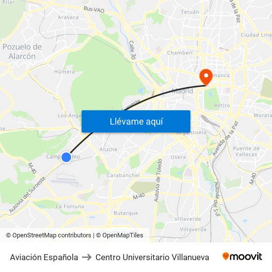 Aviación Española to Centro Universitario Villanueva map