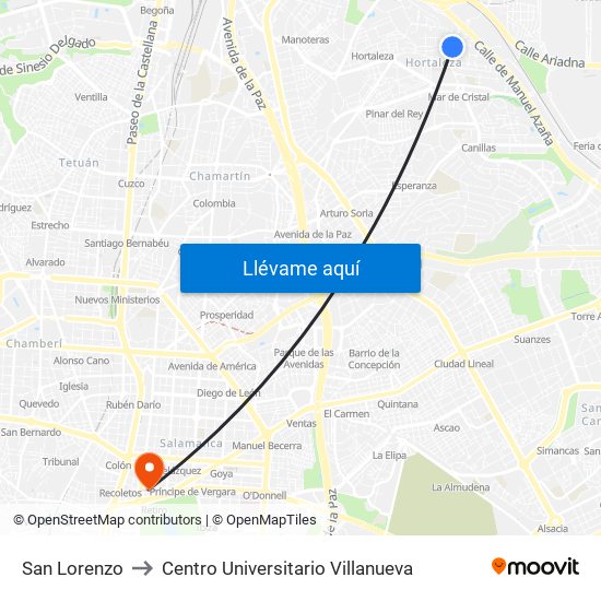 San Lorenzo to Centro Universitario Villanueva map