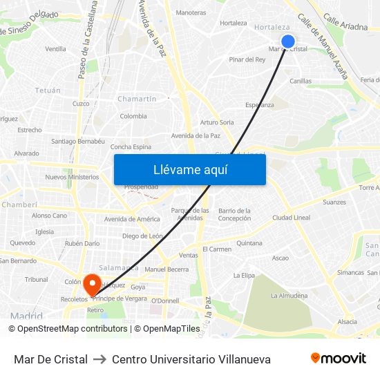 Mar De Cristal to Centro Universitario Villanueva map