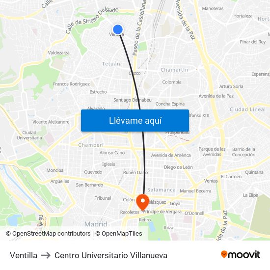 Ventilla to Centro Universitario Villanueva map