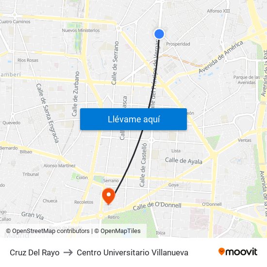 Cruz Del Rayo to Centro Universitario Villanueva map