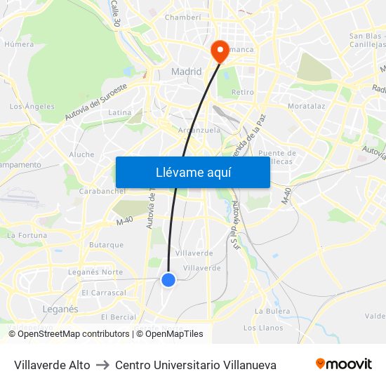 Villaverde Alto to Centro Universitario Villanueva map
