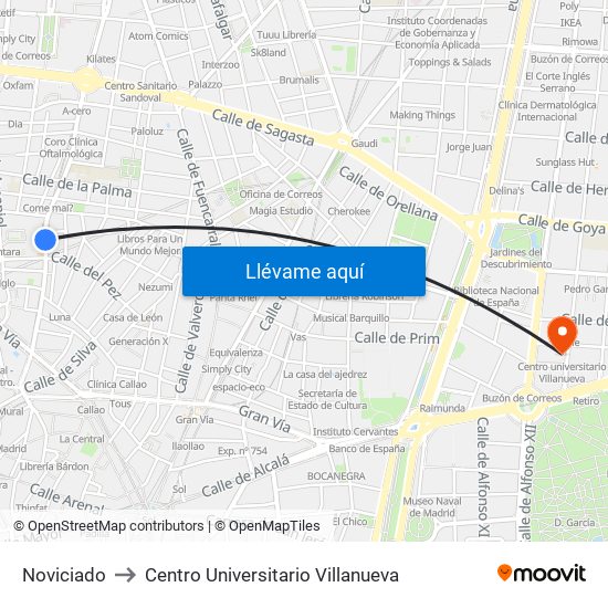 Noviciado to Centro Universitario Villanueva map