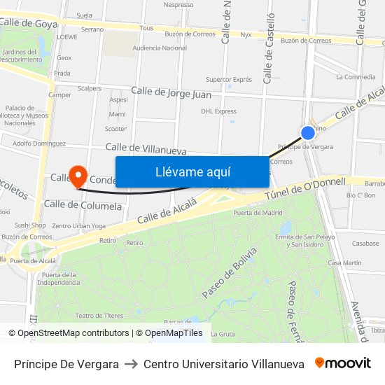 Príncipe De Vergara to Centro Universitario Villanueva map