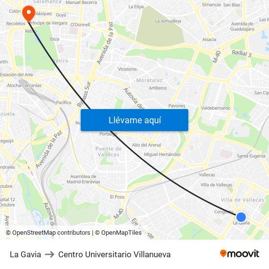 La Gavia to Centro Universitario Villanueva map