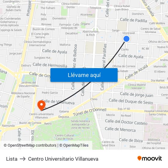 Lista to Centro Universitario Villanueva map
