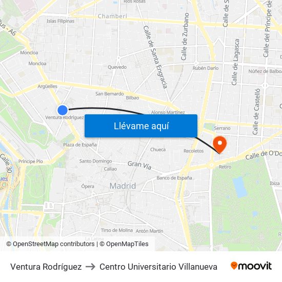 Ventura Rodríguez to Centro Universitario Villanueva map