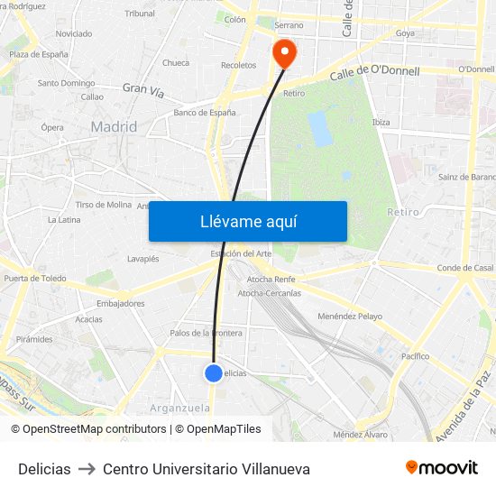 Delicias to Centro Universitario Villanueva map