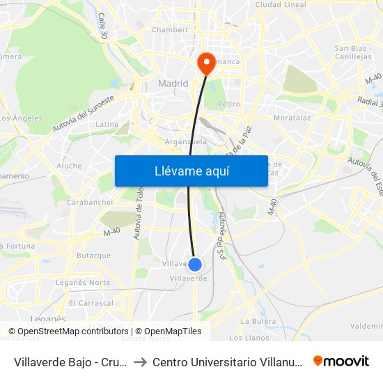 Villaverde Bajo - Cruce to Centro Universitario Villanueva map