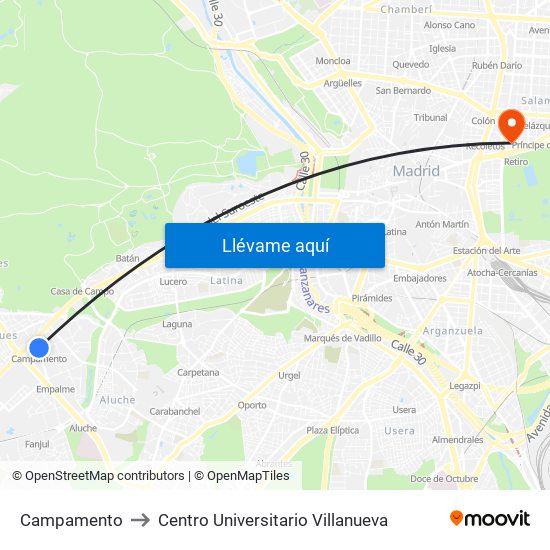 Campamento to Centro Universitario Villanueva map