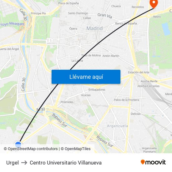 Urgel to Centro Universitario Villanueva map