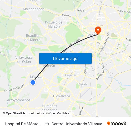 Hospital De Móstoles to Centro Universitario Villanueva map