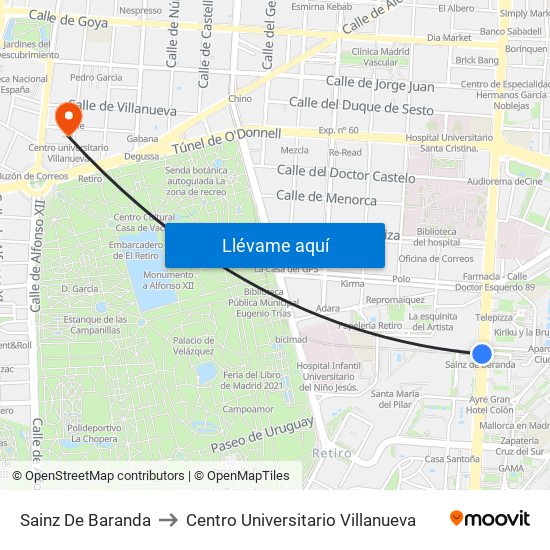 Sainz De Baranda to Centro Universitario Villanueva map