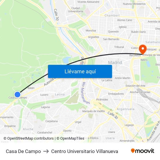 Casa De Campo to Centro Universitario Villanueva map