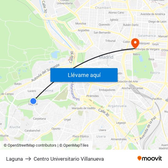 Laguna to Centro Universitario Villanueva map