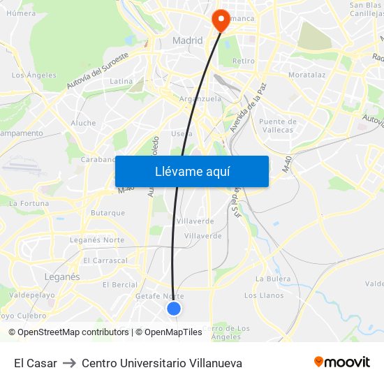 El Casar to Centro Universitario Villanueva map