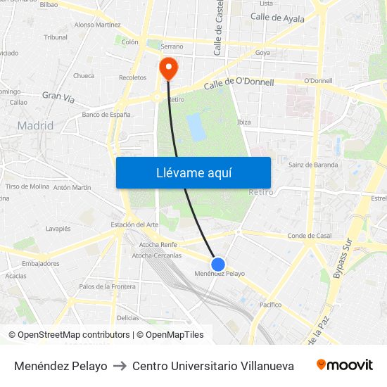 Menéndez Pelayo to Centro Universitario Villanueva map