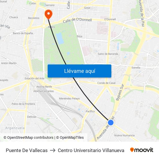 Puente De Vallecas to Centro Universitario Villanueva map