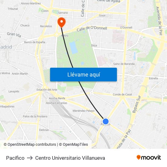 Pacífico to Centro Universitario Villanueva map