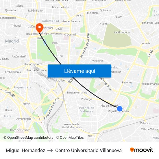 Miguel Hernández to Centro Universitario Villanueva map
