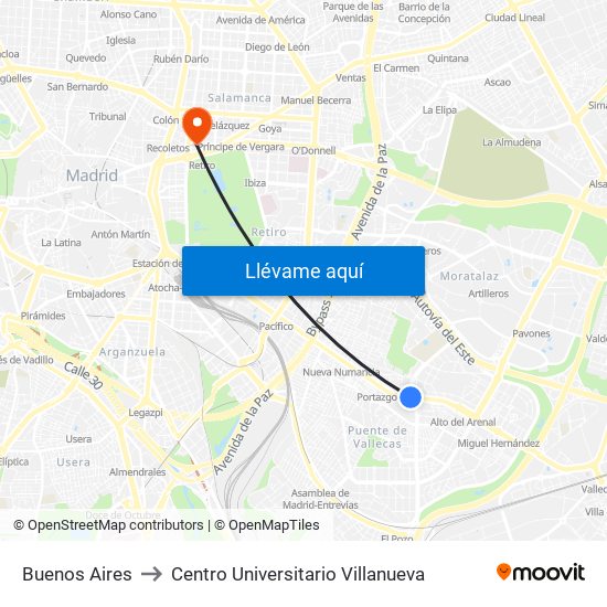 Buenos Aires to Centro Universitario Villanueva map