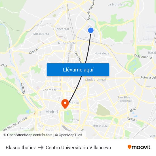 Blasco Ibáñez to Centro Universitario Villanueva map