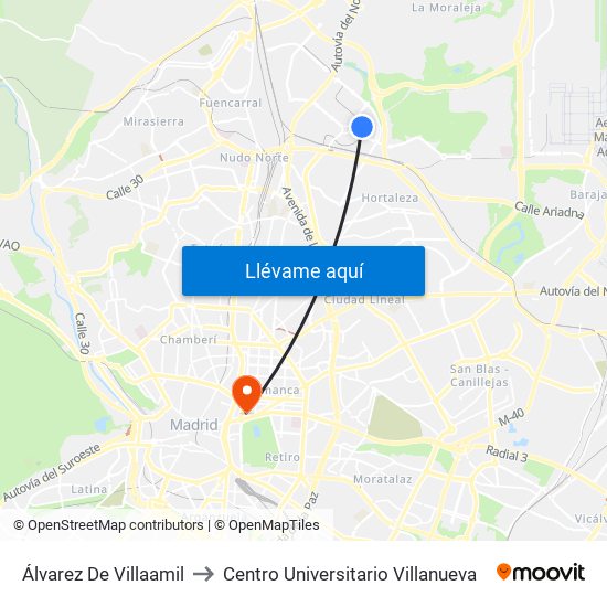 Álvarez De Villaamil to Centro Universitario Villanueva map