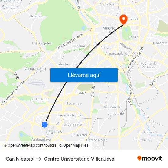 San Nicasio to Centro Universitario Villanueva map