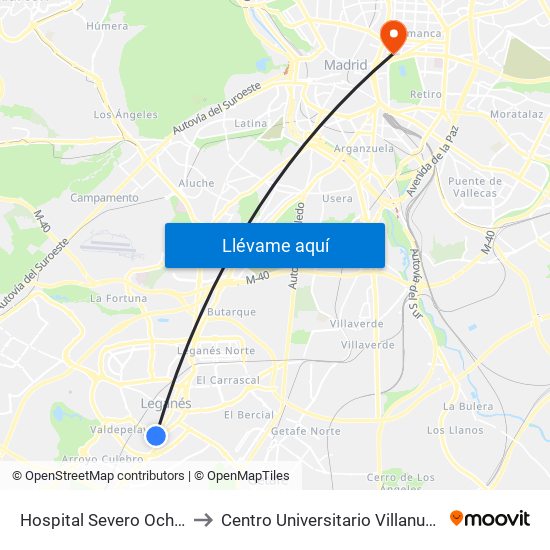 Hospital Severo Ochoa to Centro Universitario Villanueva map