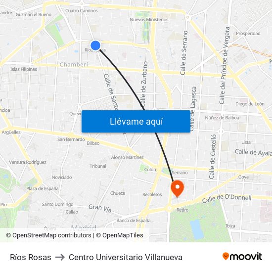 Ríos Rosas to Centro Universitario Villanueva map