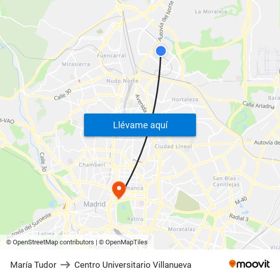 María Tudor to Centro Universitario Villanueva map