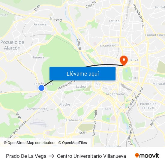 Prado De La Vega to Centro Universitario Villanueva map