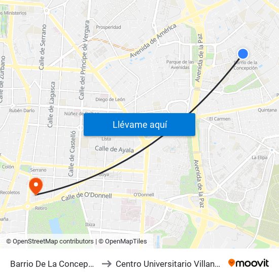 Barrio De La Concepción to Centro Universitario Villanueva map