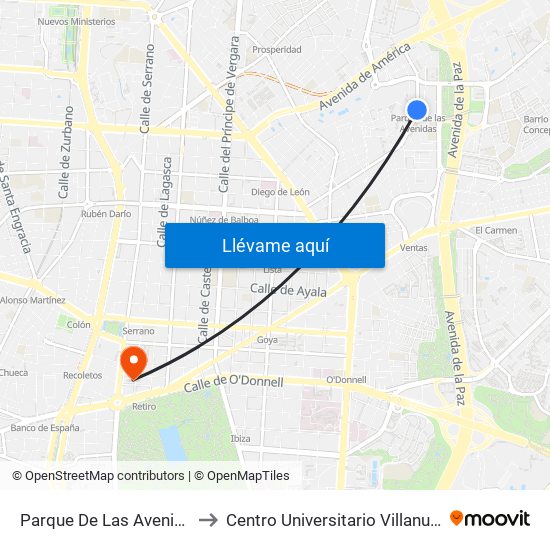Parque De Las Avenidas to Centro Universitario Villanueva map
