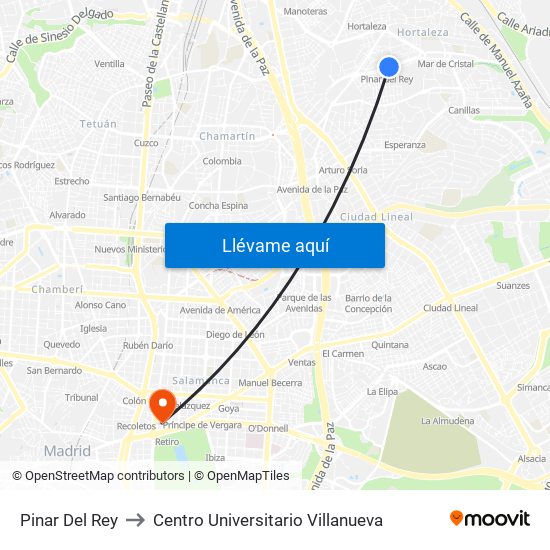 Pinar Del Rey to Centro Universitario Villanueva map