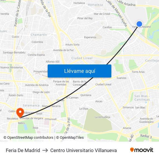 Feria De Madrid to Centro Universitario Villanueva map
