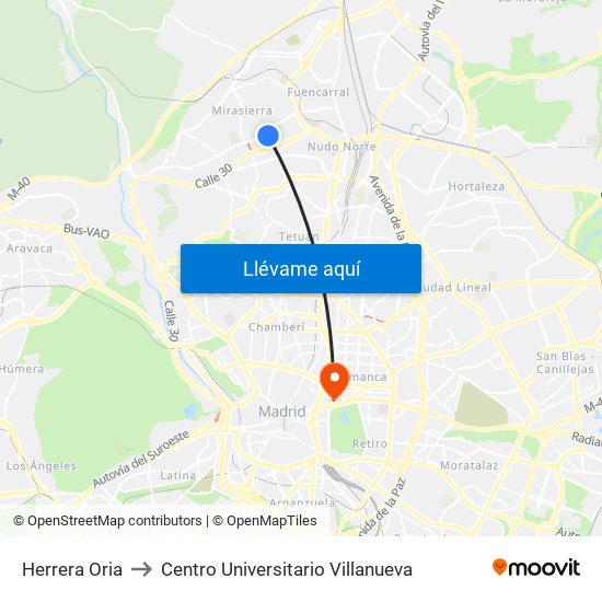 Herrera Oria to Centro Universitario Villanueva map