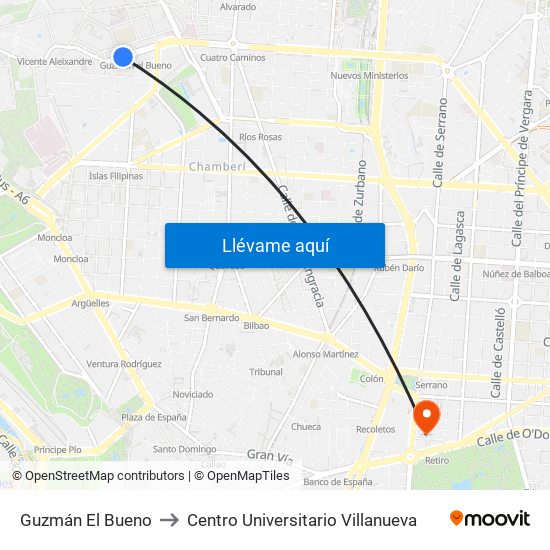 Guzmán El Bueno to Centro Universitario Villanueva map